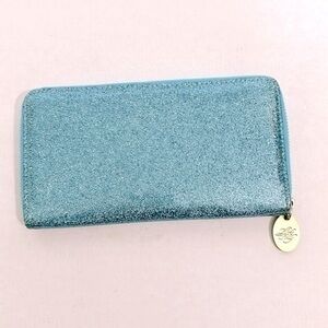 Kirks Folly Glitter Goddess Zippered Wallet Aqua, gold hardware sparkly blue EUC